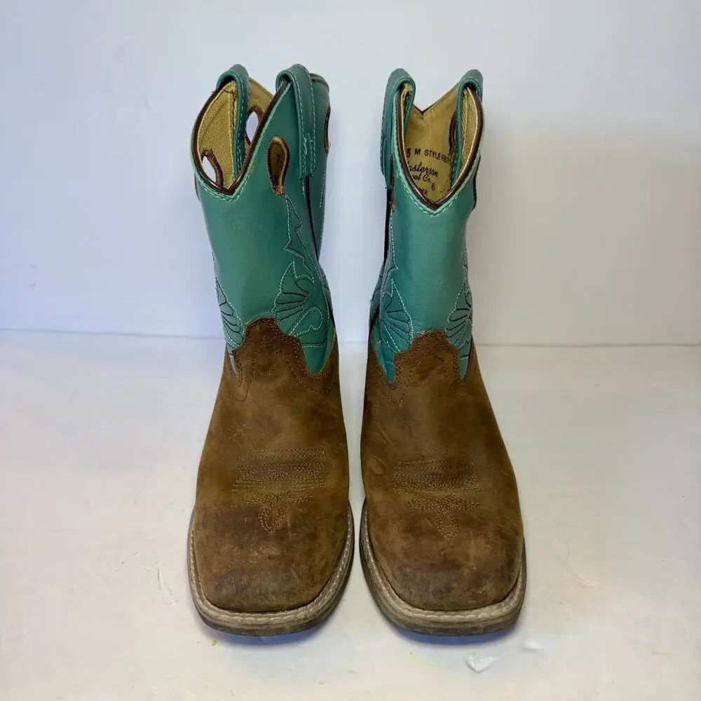 Masterson Girls Cowgirl Leather Teal Square Toe Boots RB2010C Size 2.5 - Picture 2 of 10